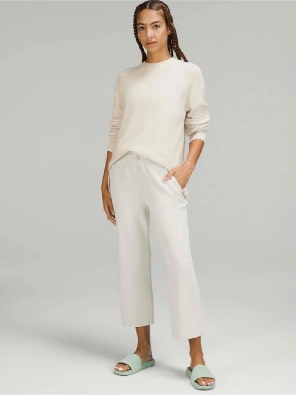 Lululemon Merino Wool Blend Ribbed Crewneck Sweater Size 4 White Opal - Picture 2 of 16